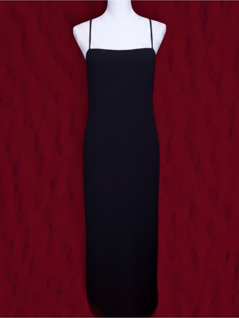 Express Ribbed Black Spaghetti Strap Maxi Dress